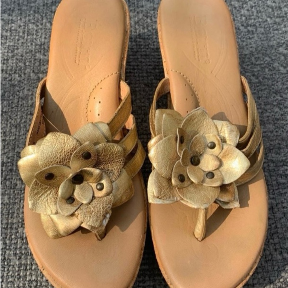 Born Gold Metallic Floral Wedge Sandals - Picture 2 of 6